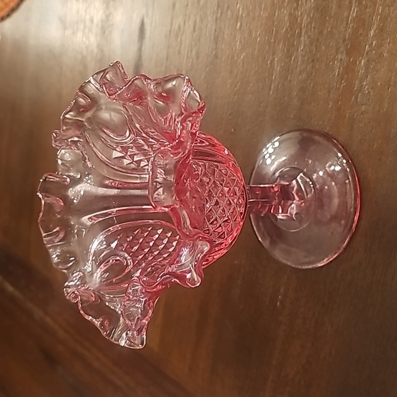 Vintage Mid Century Fenton Colonial Pink Pineapple Ruffled Compote Dish - Picture 9 of 10